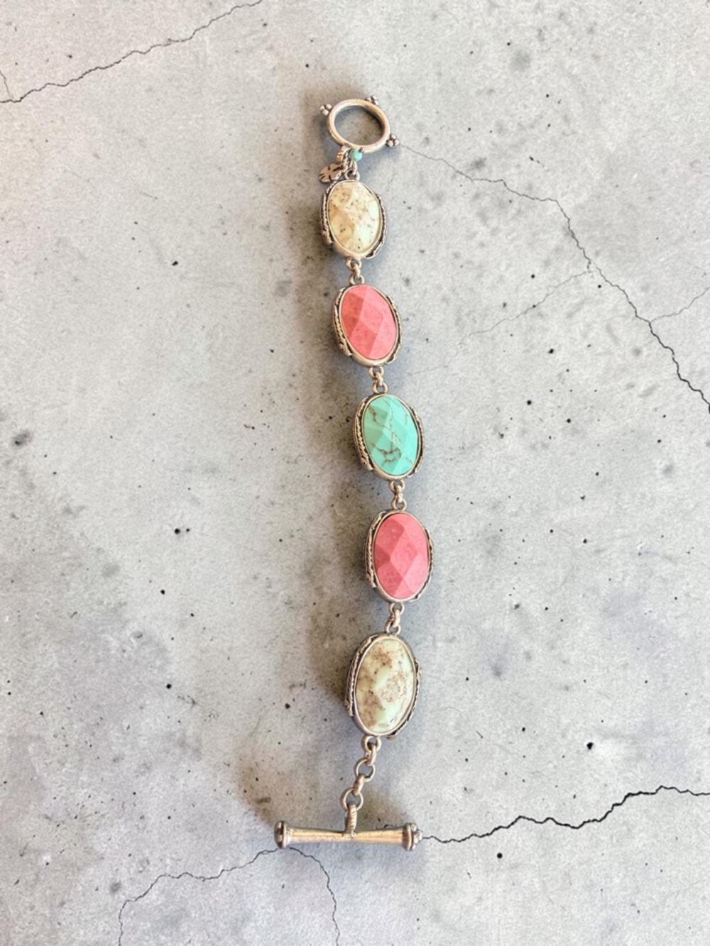 Lucky Brand Multistone Pink, Turquoise & Cream Link Bracelet